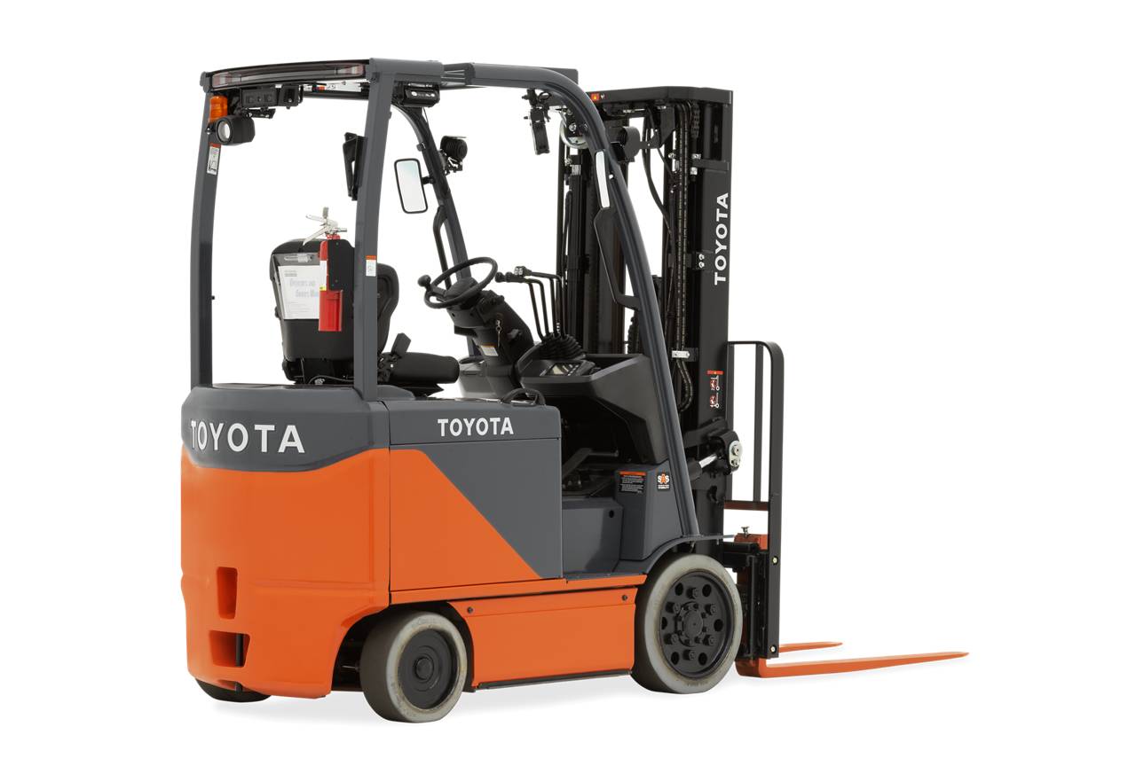Toyota Core Electric forklift in a studio product photograph